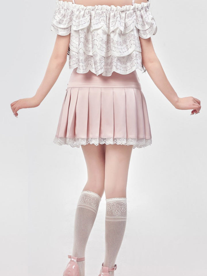 Lolita Cream Mal Cheese Spitzenfaltenrock