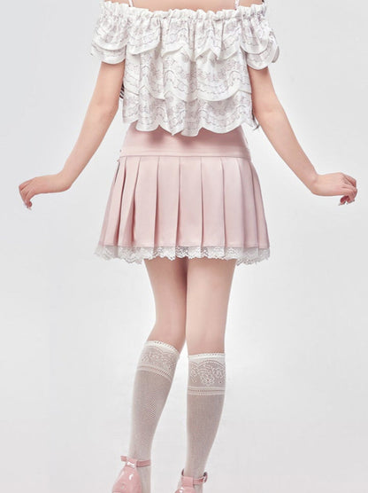 Lolita Cream Mal Cheese Spitzenfaltenrock