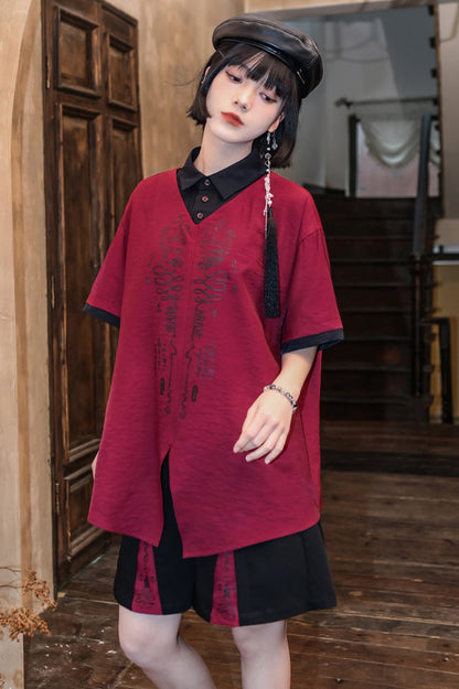 パンツ ダーク ハイウエスト チャイナ ハーフ