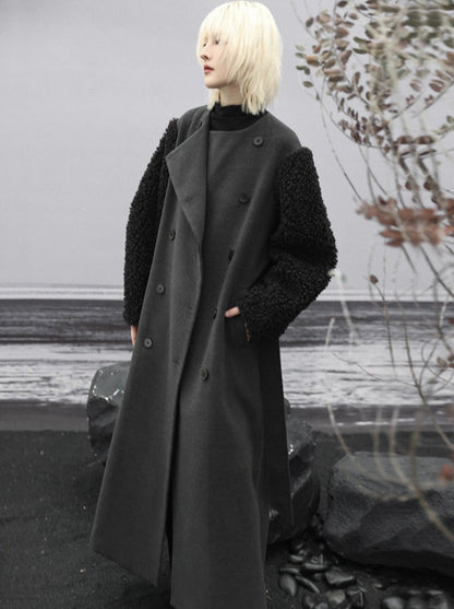 Wool Long Splice Coat Dark Mode