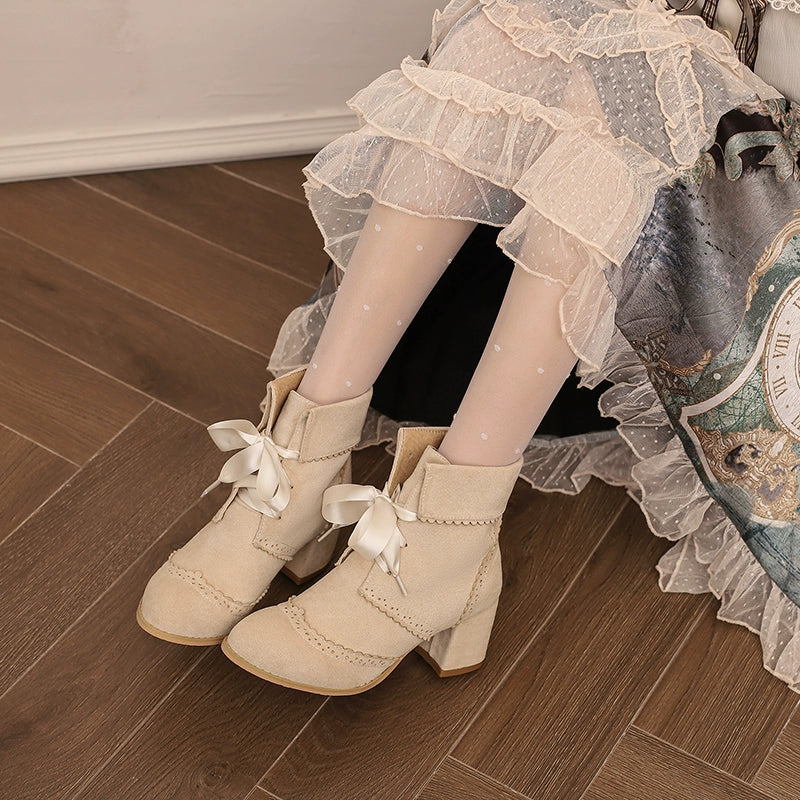 33-43 Lolita-Matching Round-Toe Block Heel Ankle Boots