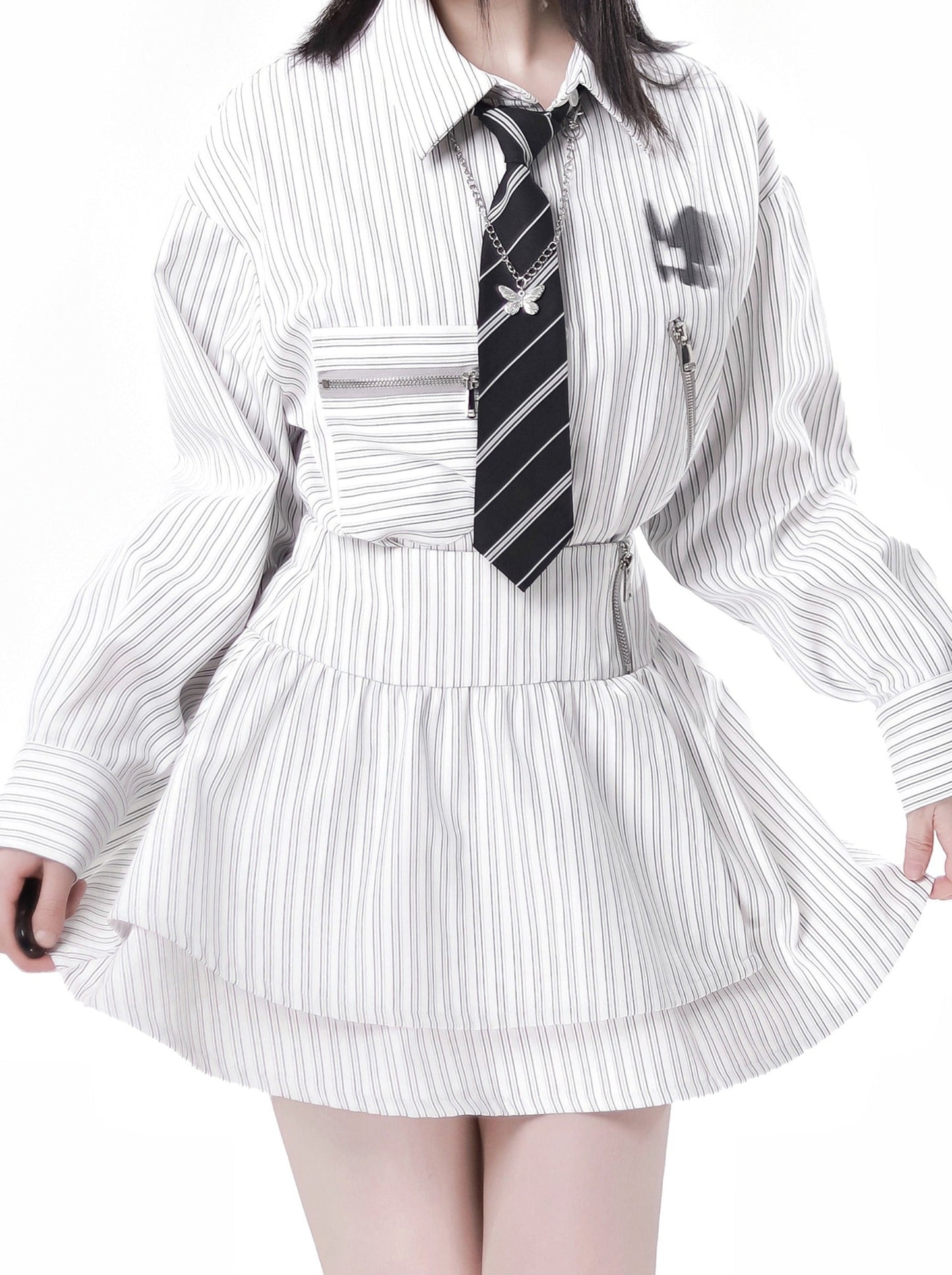 ストライプ + シャツ カジュアル ストリート レイジースカート レトロ