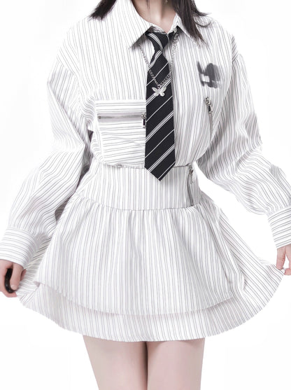 ストライプ + シャツ カジュアル ストリート レイジースカート レトロ