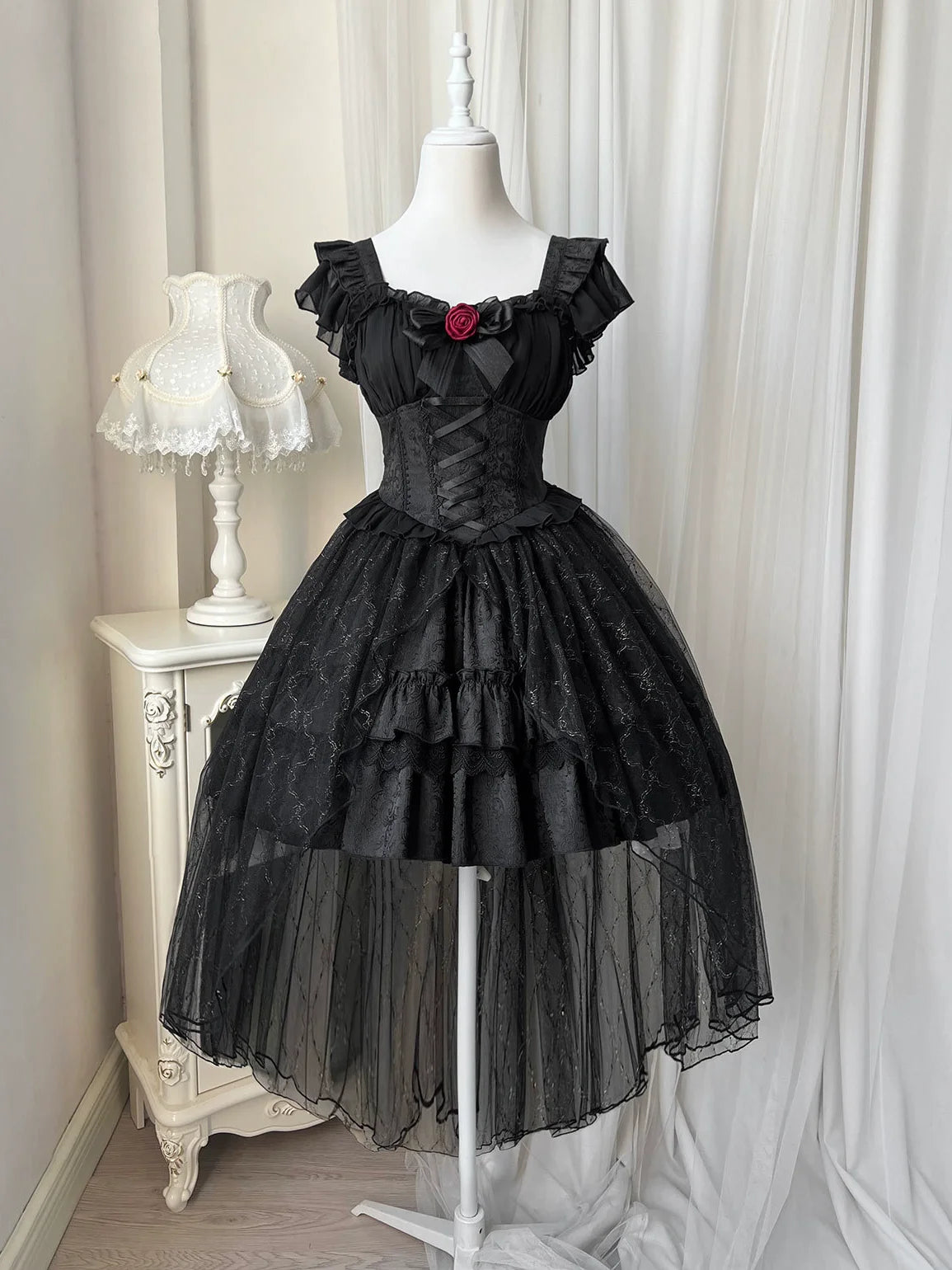 Rose Dress Black Flared Gothic Lolita