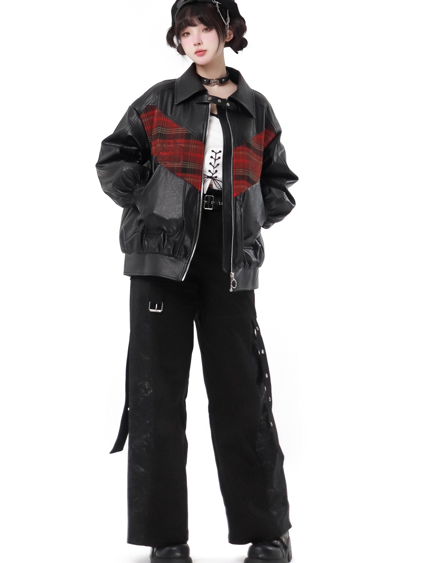 Dragon Check Plus Velvet Leather Jacket Suit