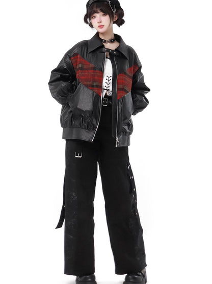 Dragon Check Plus Velvet Leather Jacket Suit