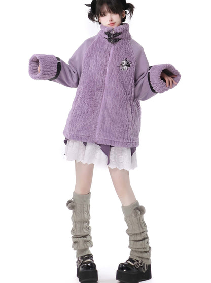 Purple Air Dragon Embroy Dary Plash Jacket + Hood Print Sweat Dress