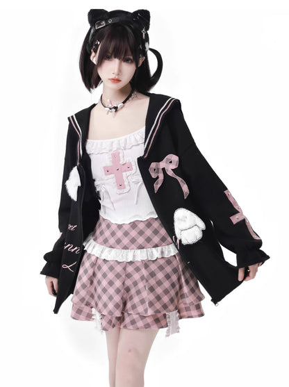 Cocoa Suit Black Peach Cardigan Knit Collar Sailor