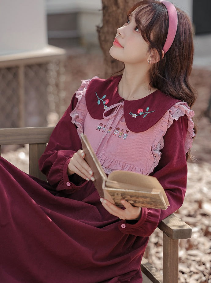 Rüschen Erdbeere Retro Kleid Kragen