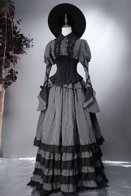 Hemd mit Zwickelärmeln + Reservierungen Rock gestreiftes Korsett Dunkel