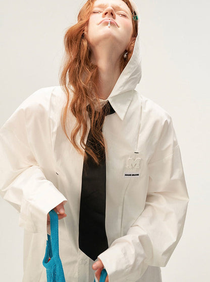 プリーツフードシャツ デコンストラクト ダーク