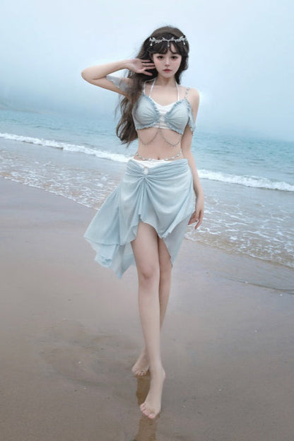 Light Split Mermaid Swimsuit Blue Set