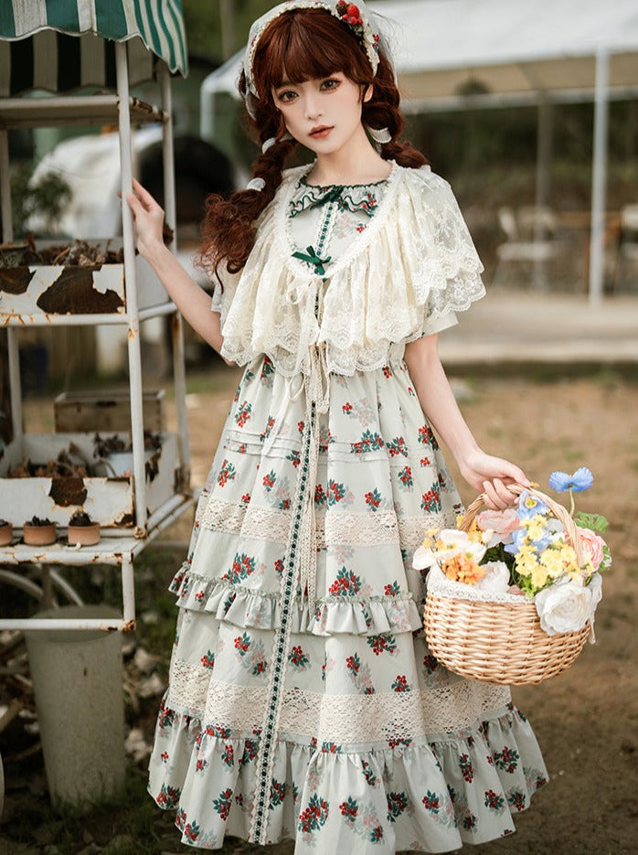 Flower Little Flower Retro Dress + Green Bandana Lolita