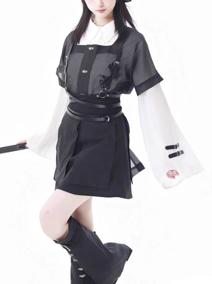 スリムな黒のチャイナスーツ、新しいホワイトデザインのウエスト