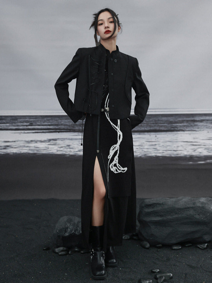 Scarf White Contrast Knit Black and Design Shawl