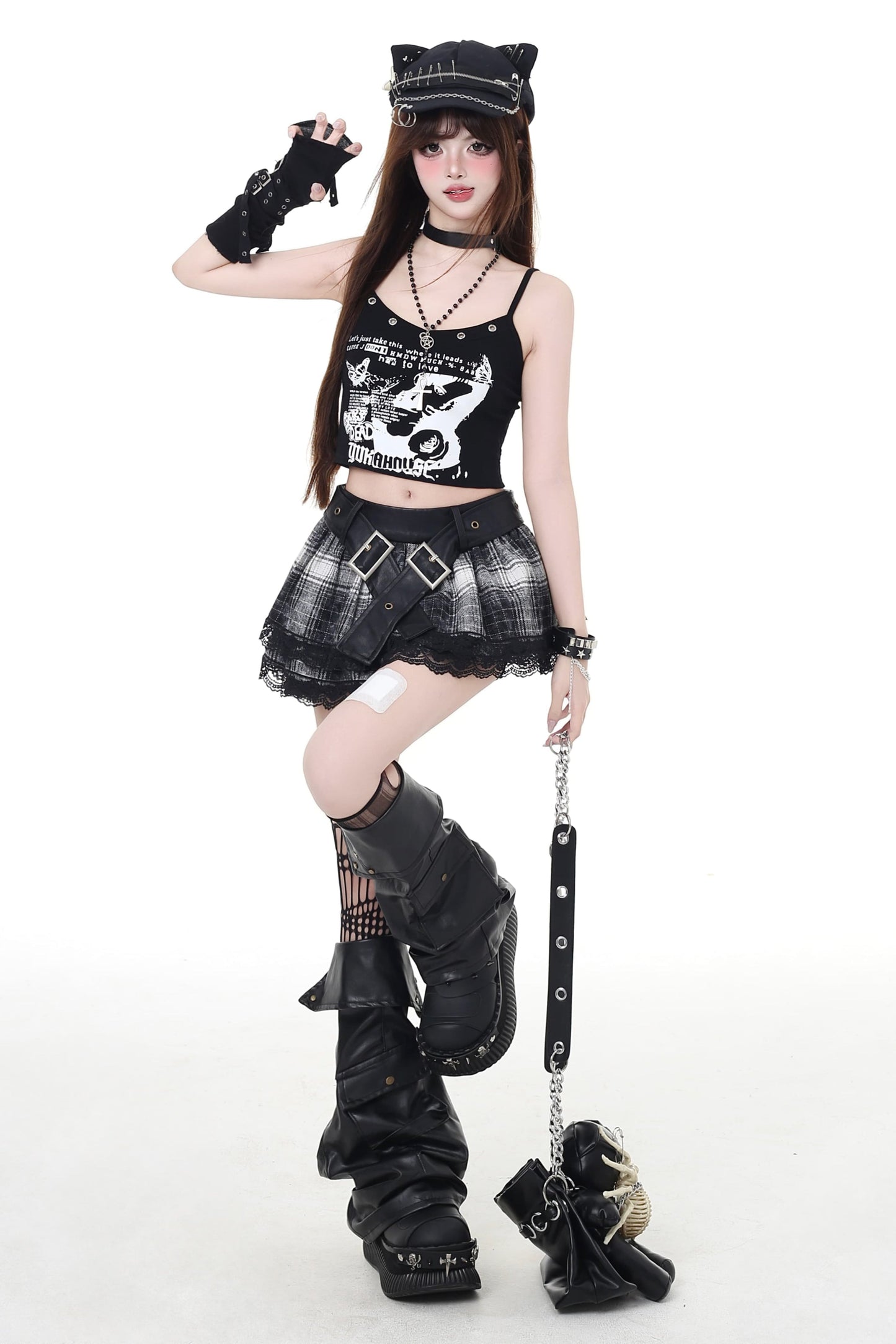 スカートレイヤードチェックパンク