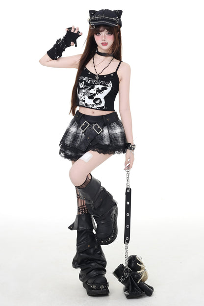 スカートレイヤードチェックパンク