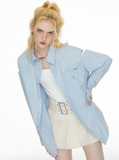 Ice Long Schlitz Blau Schulter Shirt