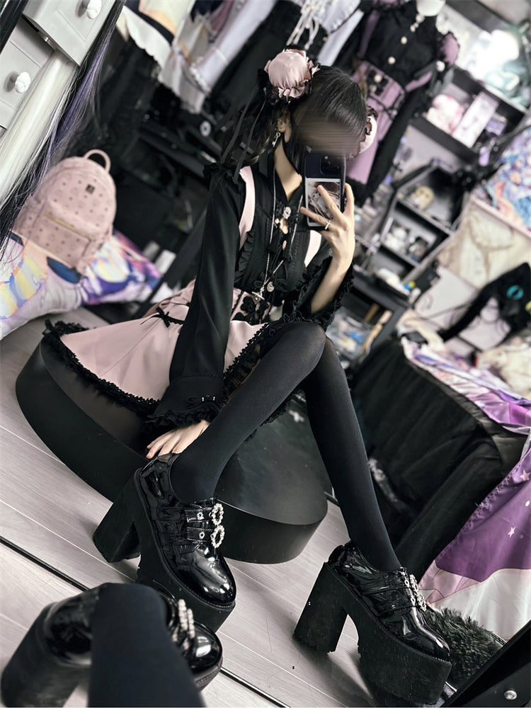 レースバックルフリルシャツ チャイナスリーブベル