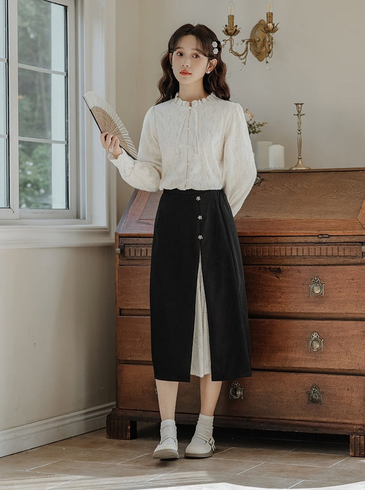 Spitze China Französisch Rock Shirt Schlitz Retro