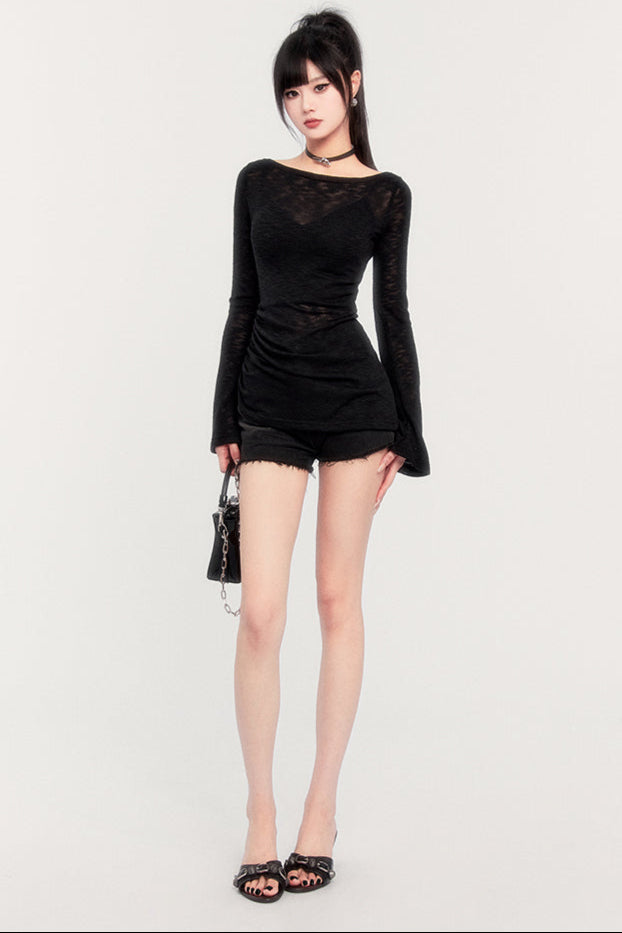 トップブリージーカバーアップアシンメトリークリーン