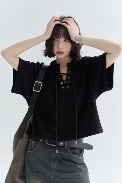 ルーズフィットTシャツ Vネックニット