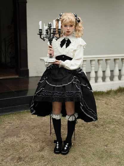 アシンメトリースカート エレガントなフリルフレアブラウス