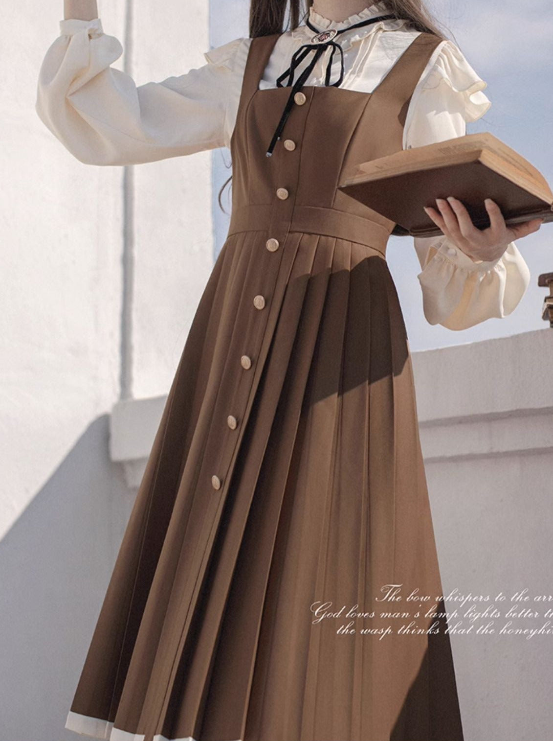 College-Kleid-Hemd, plissierter Hosenträger + Retro-Band, Zubehör, Ständer, Rüschenkragen