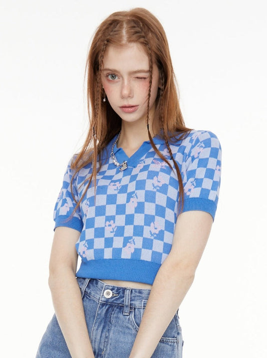 Black Blue Check Short Top Polo