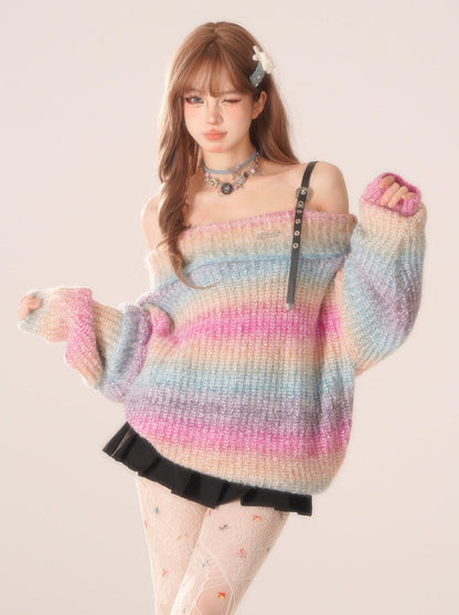 Off-Shoulder-Bordüren-Top Bunt