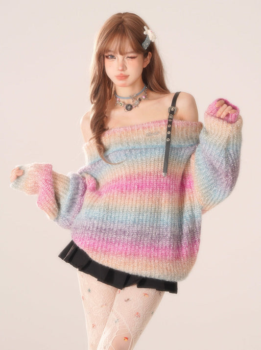 Off-Shoulder-Bordüren-Top Bunt