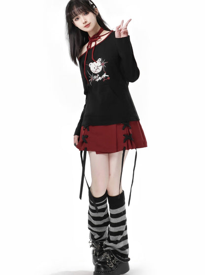 Escape Plan Red Black Work Neck Halter Jacket