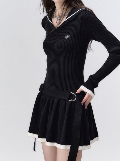 Sailor Knit Navy Color Dark Pattern Dress
