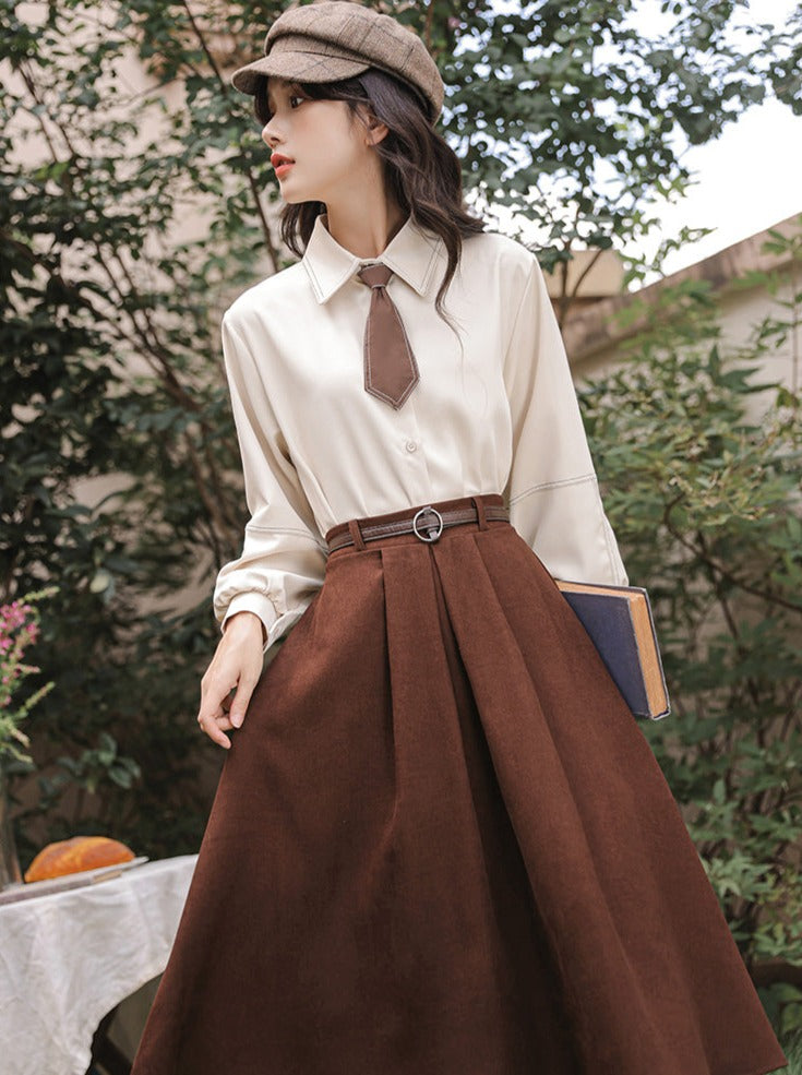 Hemd + Rock Ausgestellte Wolle Preppy