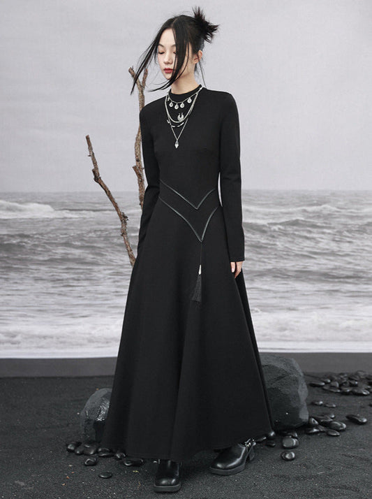 Retro Strick Lederkleid Asymmetrische China Quaste