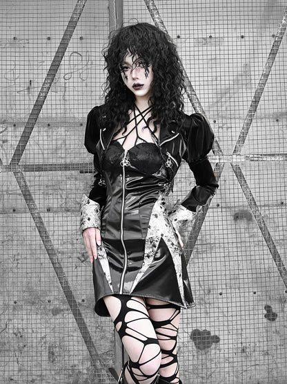 スーツホルターPUパンクスリムジップドレスサスペンダーネック