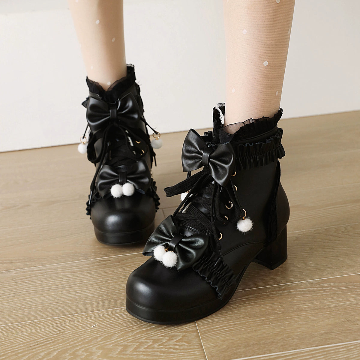 30-43 Palace Style Lolita Bow Ruffle Boots
