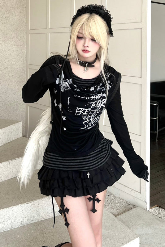 スリムトップフィットプリントバタフライ