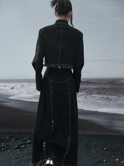 Taillenoberteil, kurz, kontrastierend, locker, Fransen, hohe Farbe