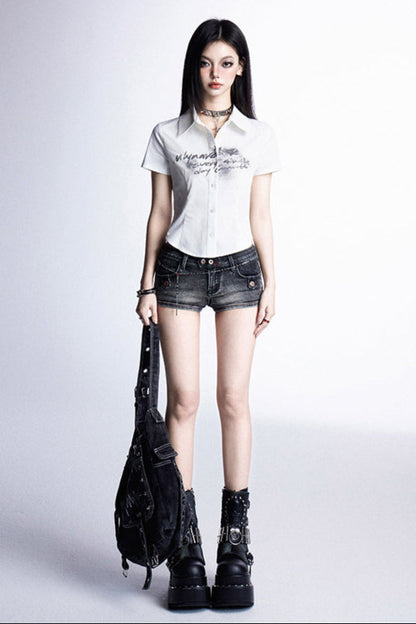 プリントシャツ スリムレターモード