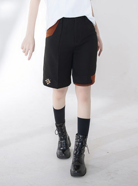 Shorts T-Shirt White Embroidery Summer V-Neck