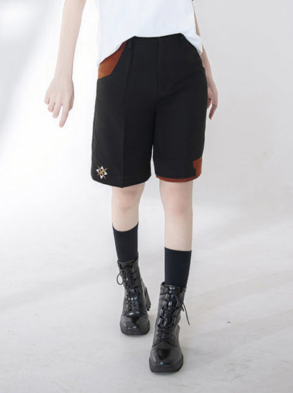 Shorts T-Shirt White Embroidery Summer V-Neck