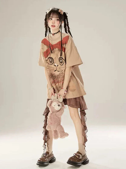 Oversized Painted Big Hand T-shirt Cat