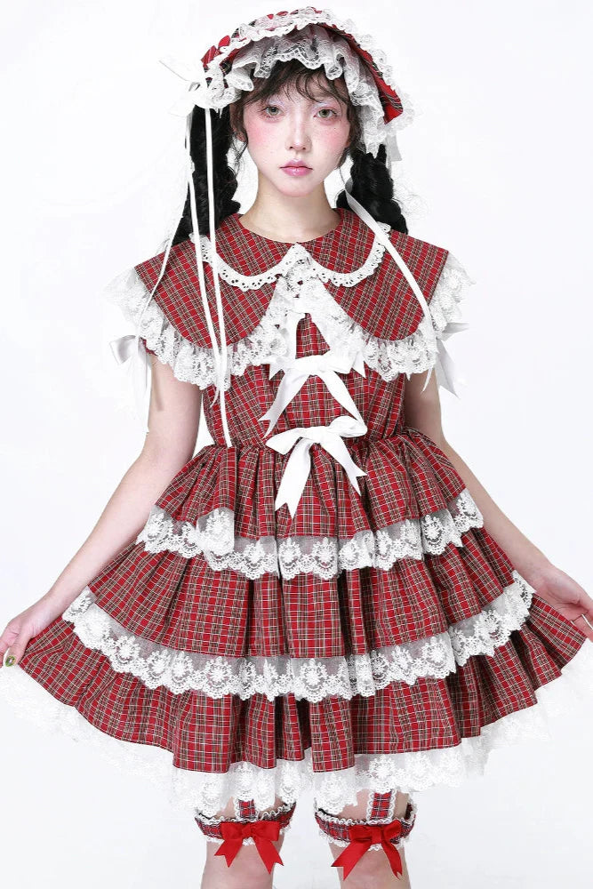 Puppe Vintage Kleid Check Retro