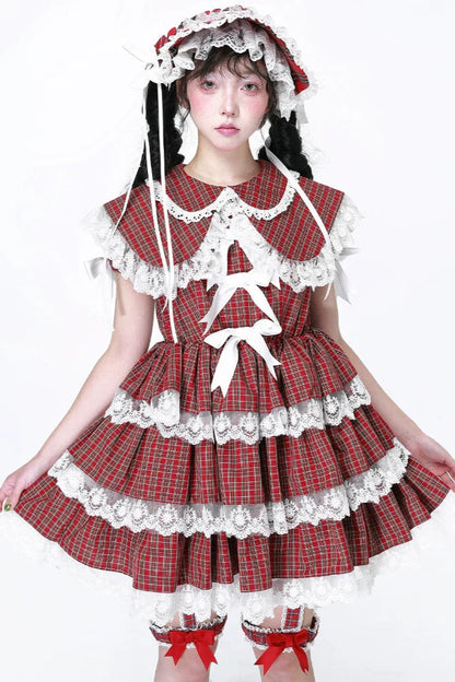 Puppe Vintage Kleid Check Retro