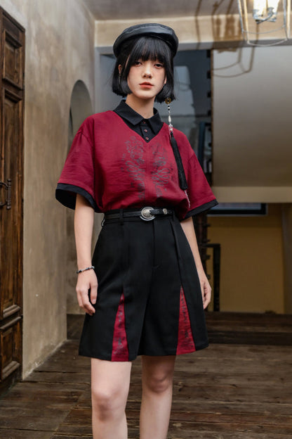 パンツ ダーク ハイウエスト チャイナ ハーフ