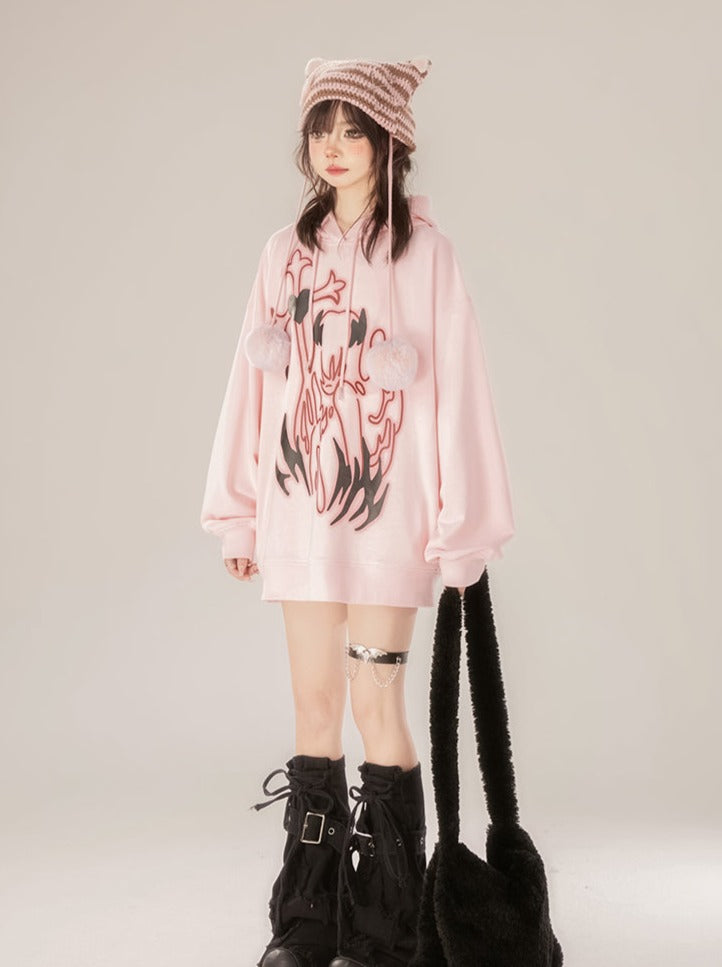 Pull Loose Pink Over Sweatshirt
