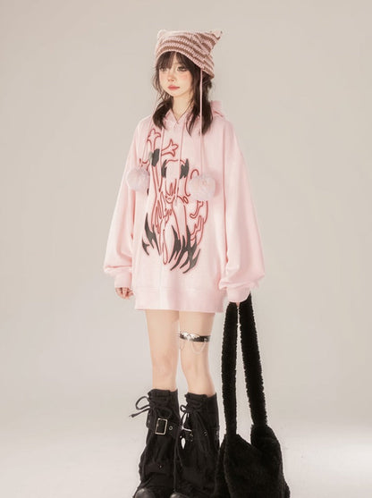 Pull Loose Pink Over Sweatshirt