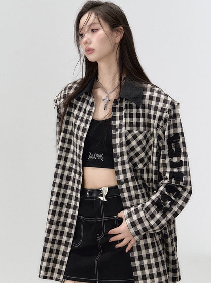 Check Shoulder Loose Silhouette Shirt