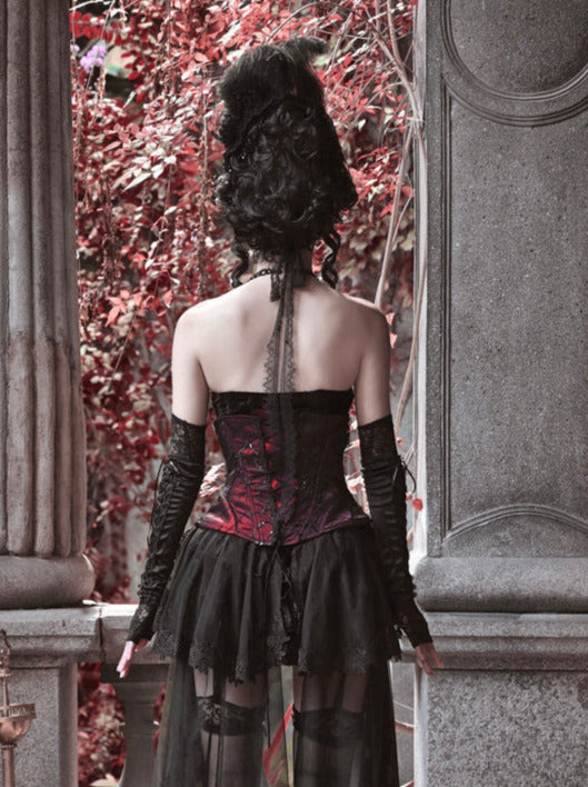 ダッチェススーツ サスペンダー ロング ゴシックテール ベルト付き ベルベットドレス チュール